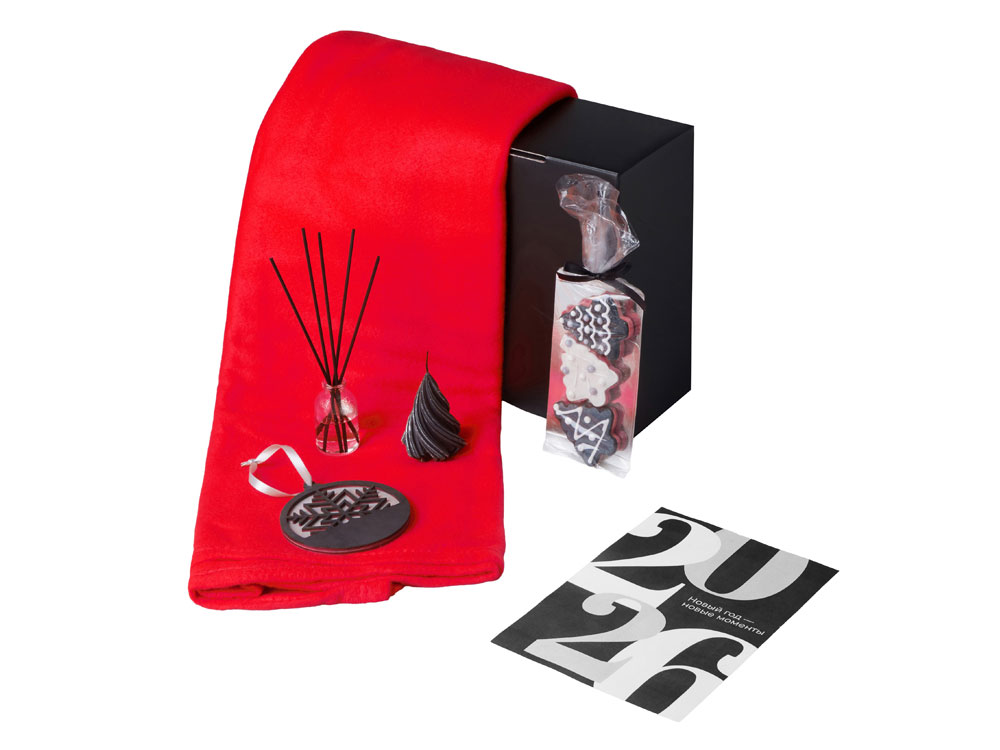 Подарочный набор с пледом, свечой и диффузором, красный — изображение 2