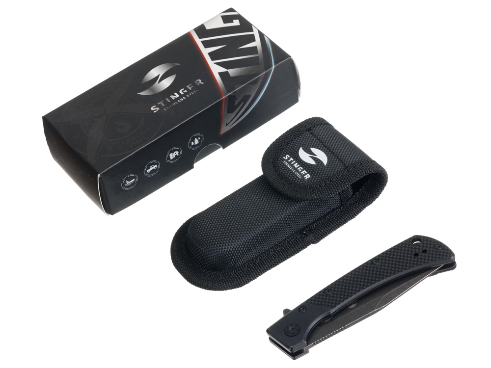 Нож складной Stinger, 102 мм, (черный), материал рукояти: нержавеющая сталь, стеклотекстолит G10 — изображение 5