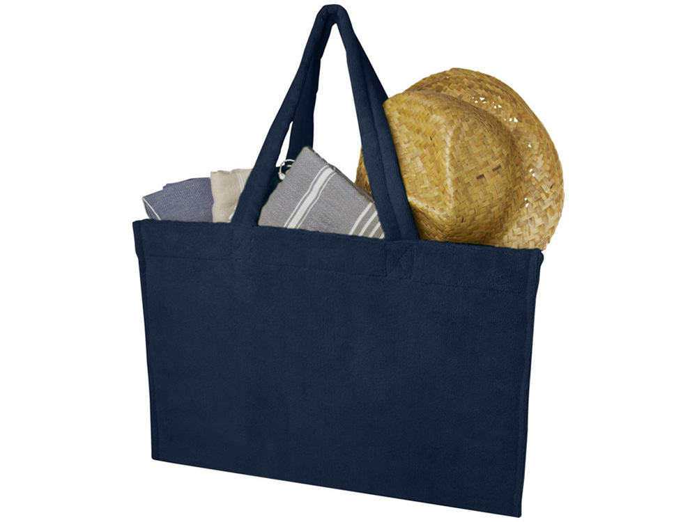 Пляжная эко-сумка Siam объемом 13 л из переработанной махровой ткани, сертифицированной GRS - Темно - синий — изображение 3