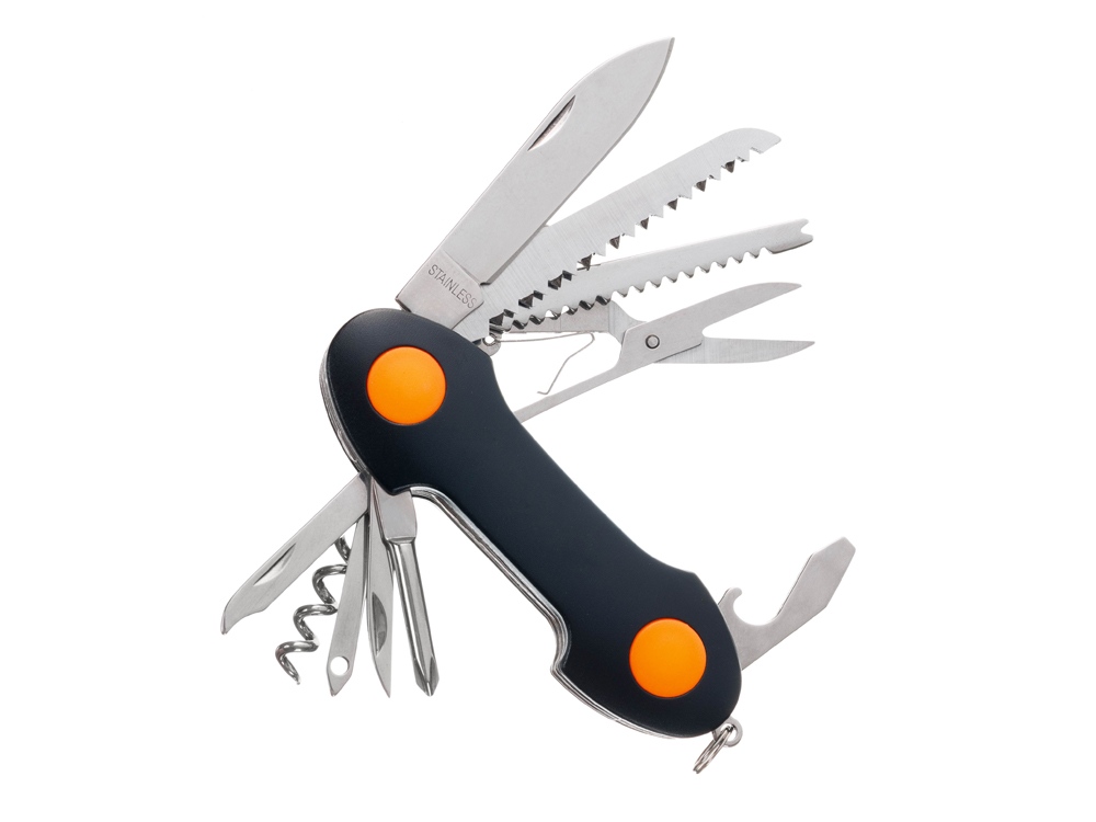 Нож перочинный Stinger, 96 мм, 15 функций, материал рукояти: алюминий, PP (черный/оранжевый) — изображение 4