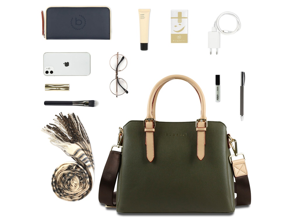 Сумка женская BUGATTI Ella, оливковая, полиуретан, 30х12х23 см — изображение 6