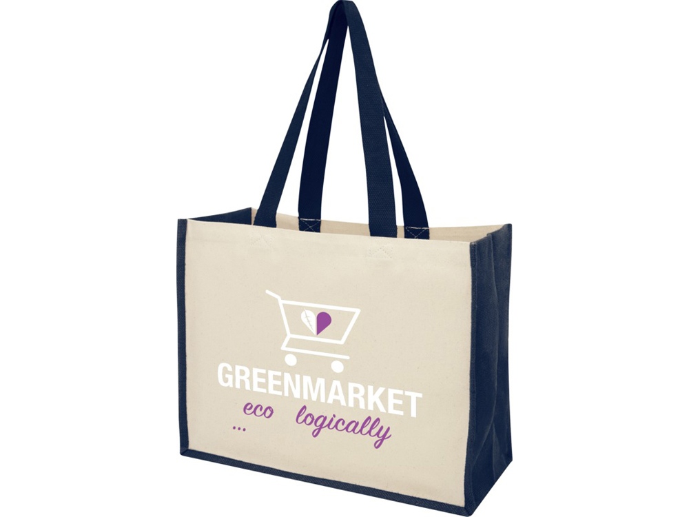 Сумка-тоут Varai для покупок из холщового хлопка и джута (плотность 320 г/м2), темно-синий — изображение 5