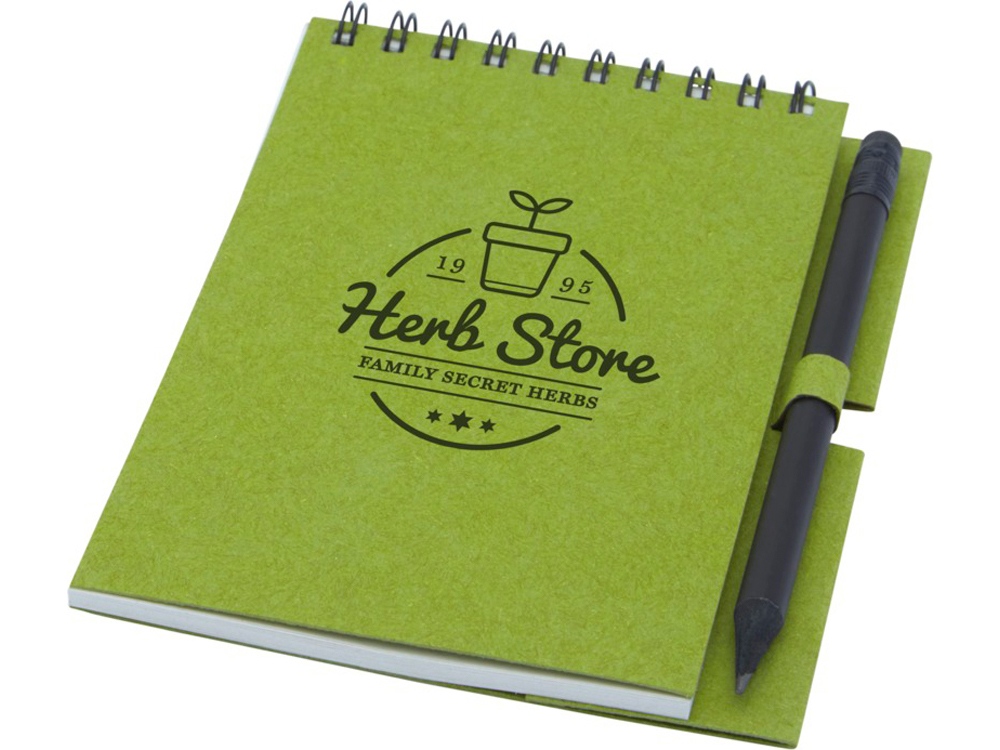 Блокнот Luciano Eco на пружине, с карандашом, маленький, зеленый — изображение 5