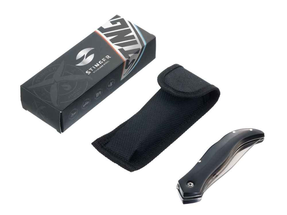 Нож складной Stinger, 101 мм (серебристый), материал рукояти: древесина черного дерева (черный) — изображение 5