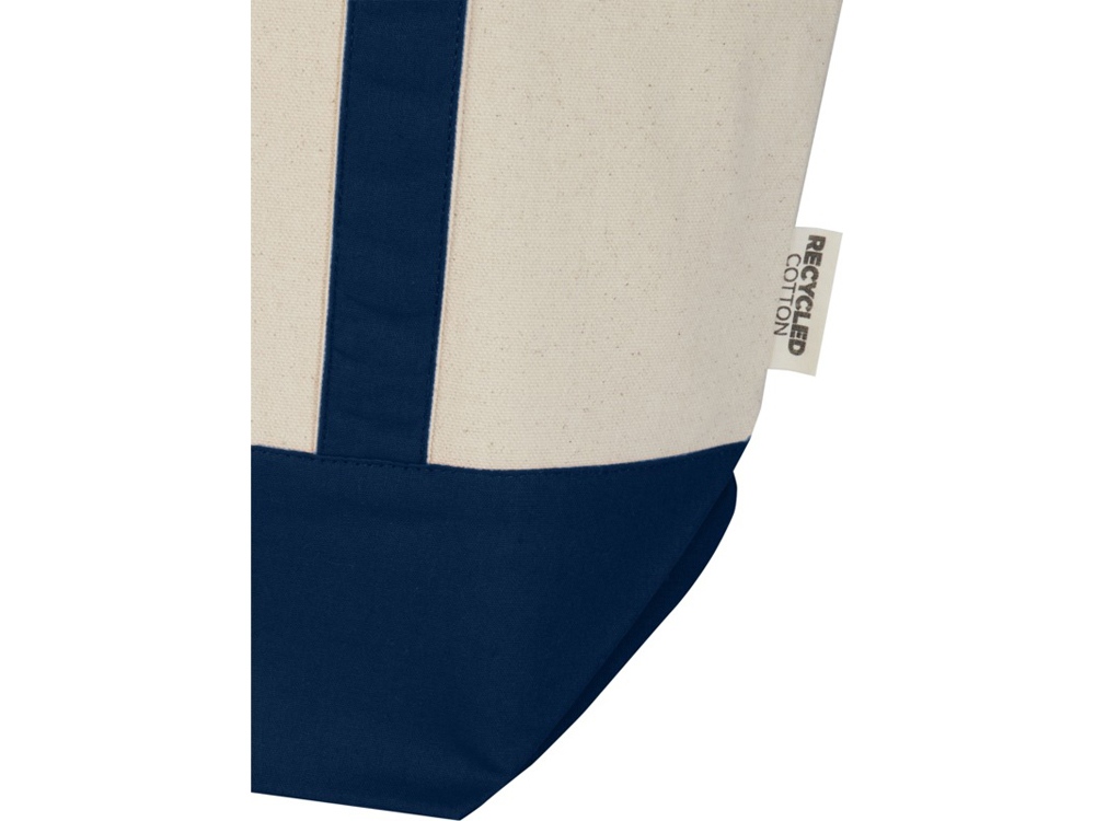 Sam эко- сумка из переработанного хлопка, сертифицированного согласно GRS, плотностью 320 г/м² - Темно - синий / Натуральный — изображение 5