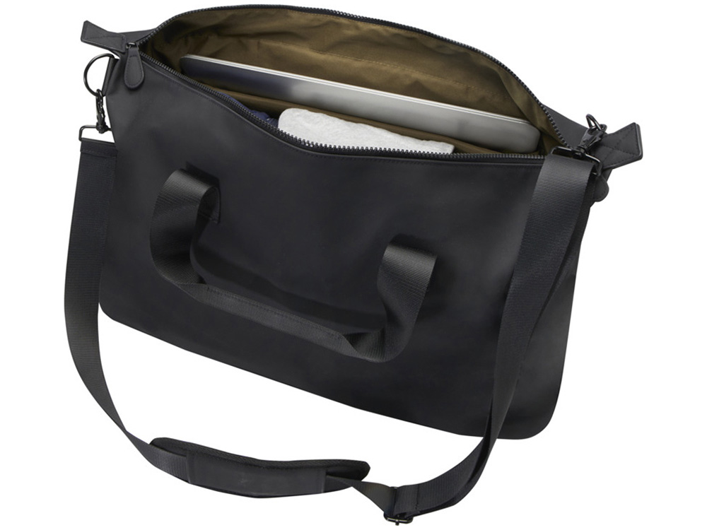 Спортивная сумка для ноутбука с диагональю экрана 15,6 дюйма Turner, изготовленная из переработанных материалов согласно стандарту GRS - сплошной черный — изображение 4