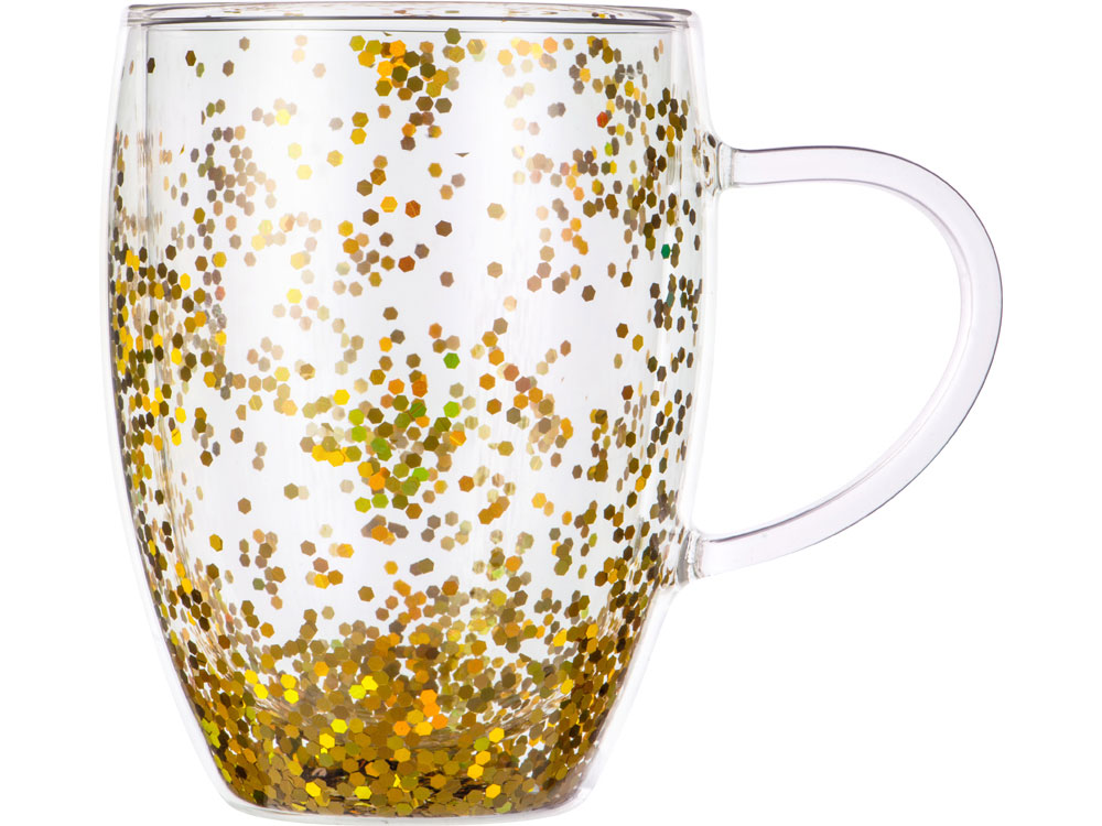 Кружка с двойными стенками с блестками, 360 мл, золотистый — изображение 4