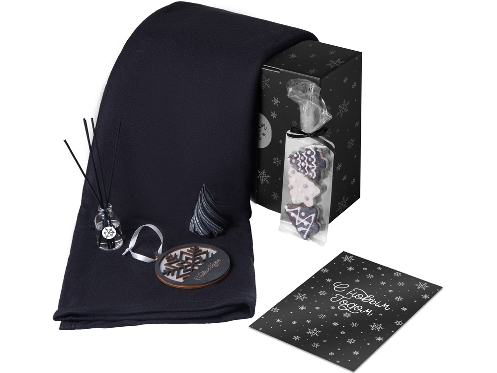 Подарочный набор с пледом, свечой и диффузором, черный