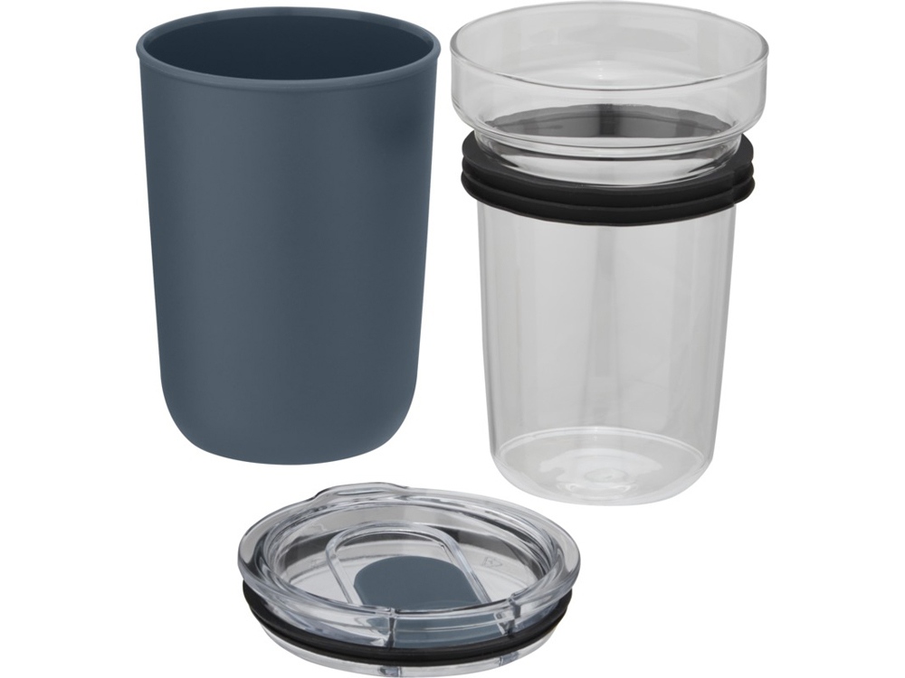 Bello, стеклянная кружка объемом 420 мл с внешней стенкой из переработанного пластика, синий — изображение 4