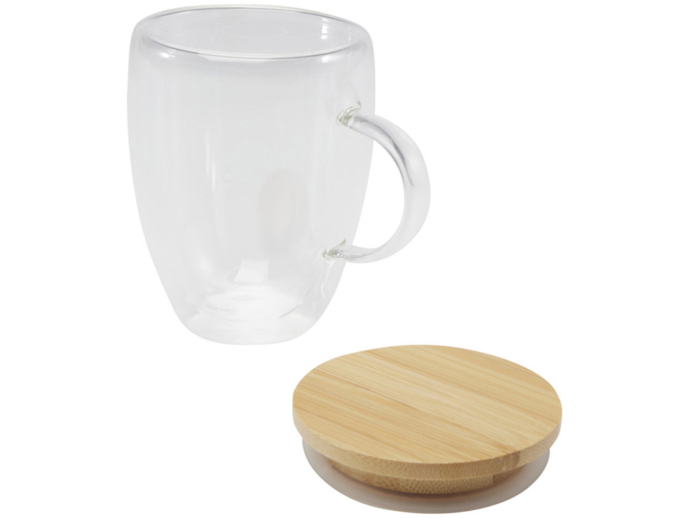 Стеклянная кружка Leona объемом 350 мл с бамбуковой крышкой - прозрачный — изображение 4