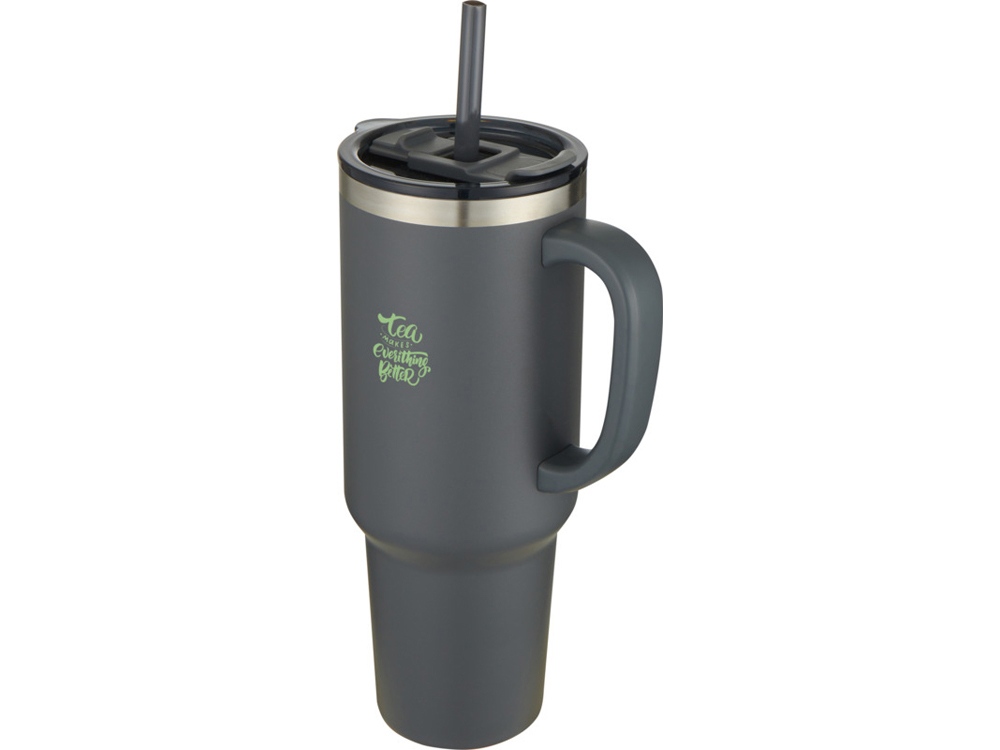 Sydney медная кружка с двойными стенками, сертифицированная согласно RCS, с вакуумной изоляцией и соломинкой, 1200 мл - Серый — изображение 7