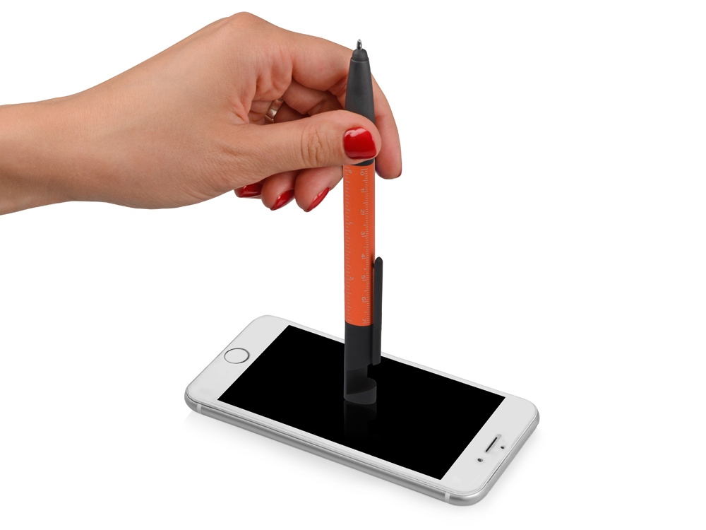 Ручка-стилус металлическая шариковая многофункциональная (6 функций) Multy, оранжевый — изображение 5