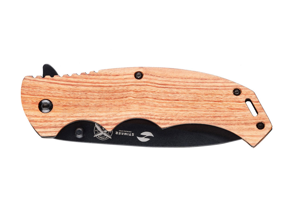 Нож складной Stinger, 120 мм, (чёрный), материал рукояти: дерево/сталь (коричневый) — изображение 2