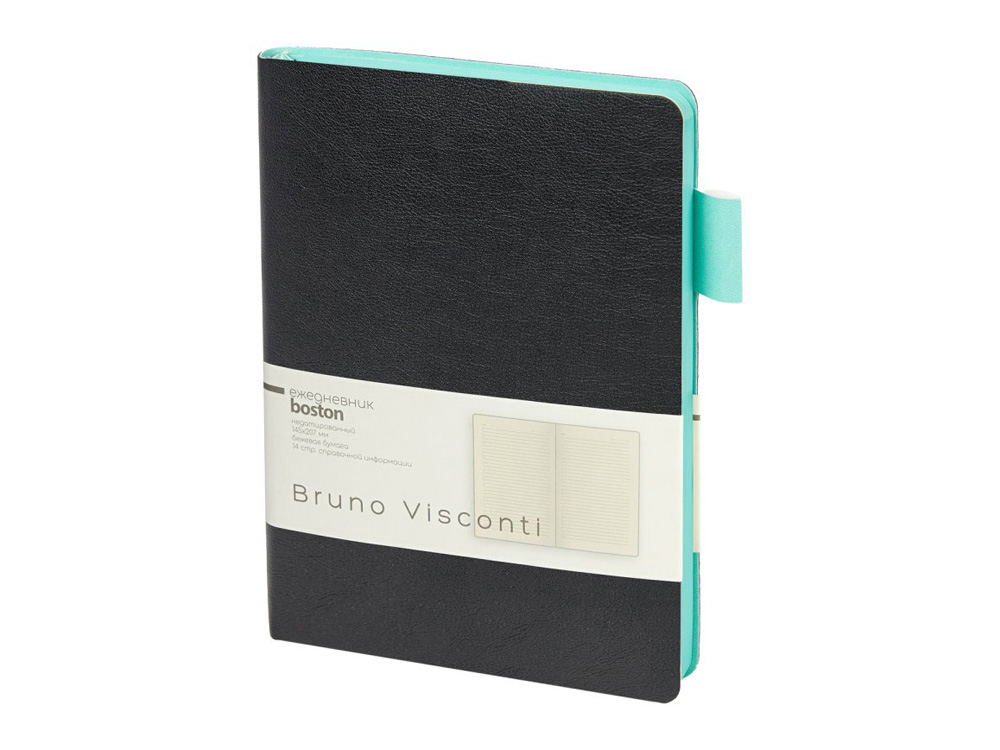 Ежедневник недатированный А5 Boston, черный (бирюзовый обрез)