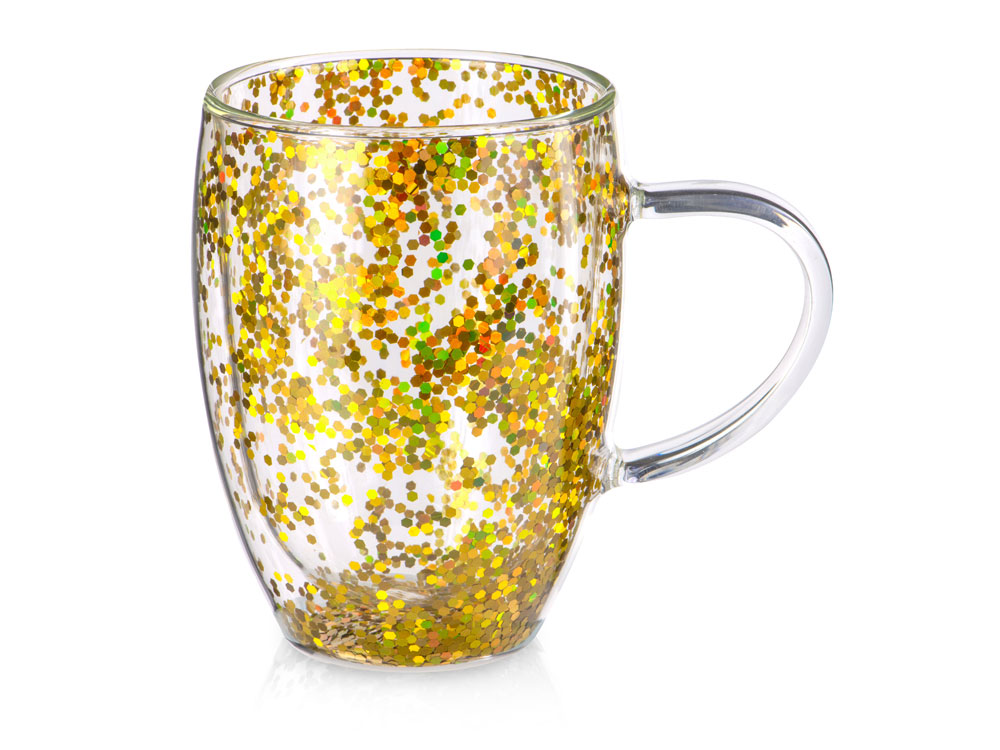 Кружка с двойными стенками с блестками, 360 мл, золотистый — изображение 2