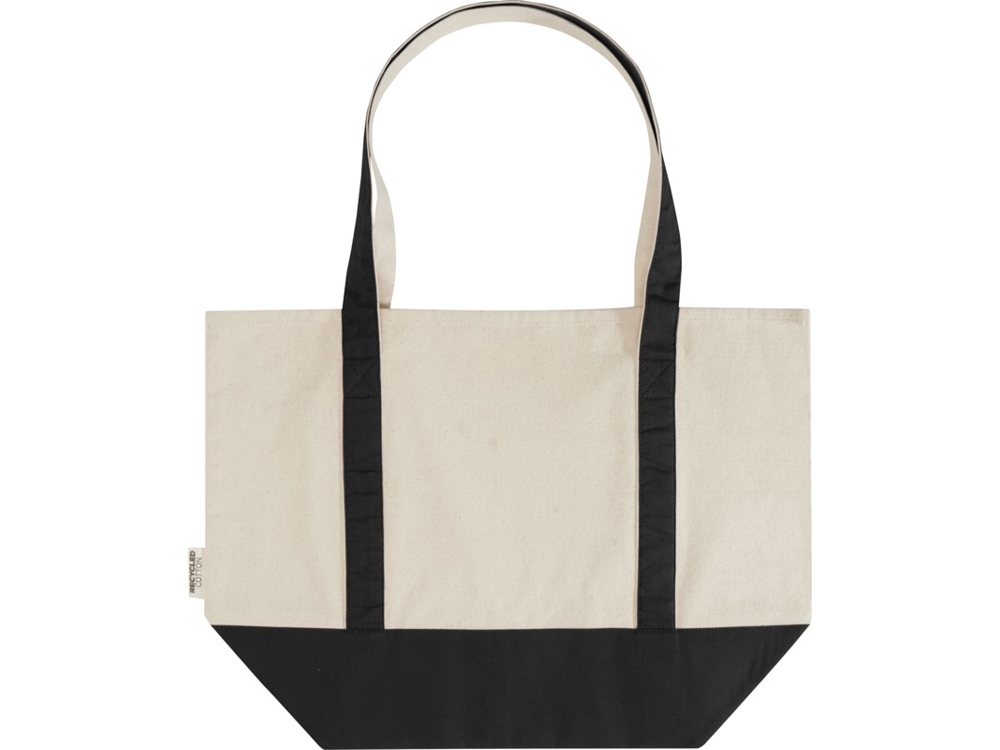 Sam эко- сумка из переработанного хлопка, сертифицированного согласно GRS, плотностью 320 г/м² - сплошной черный / Натуральный — изображение 3