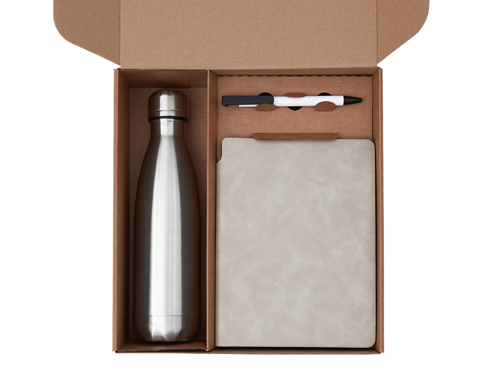Подарочный набор с термобутылкой, блокнотом, ручкой и чаем, белый — изображение 2