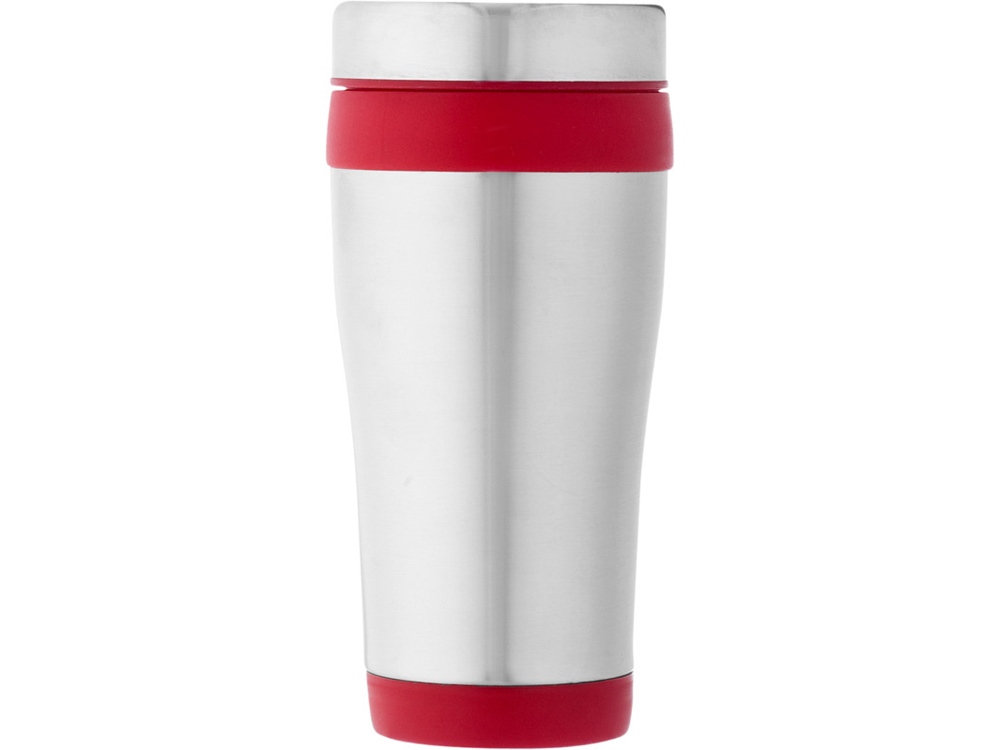 Термостакан Elwood из переработанной нержавеющей стали, 410 мл - Серебристый/Красный — изображение 2