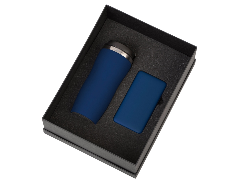 Подарочный набор c вакуумной термокружкой и повербанком С1, темно-синий — изображение 2