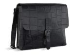 Сумка-мессенджер мужская BUGATTI Nevio, чёрная, воловья кожа/хлопок, 30,5х7х25 см, 5 л