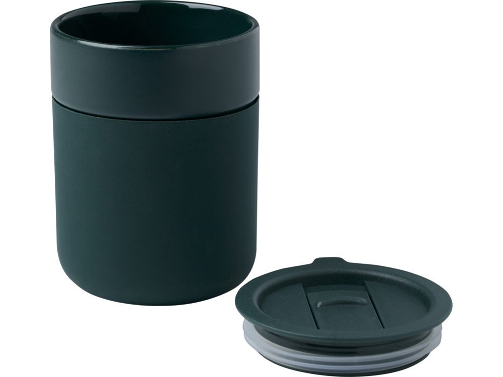Java керамическая кружка емкостью 330 мл с силиконовой оберткой и пластиковой крышкой - Зеленый — изображение 3