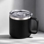 Кружка стальная Alaska с крышкой слайдером, powder coating, черный