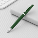 Ручка металлическая шариковая Flow soft-touch, зеленый/серебристый