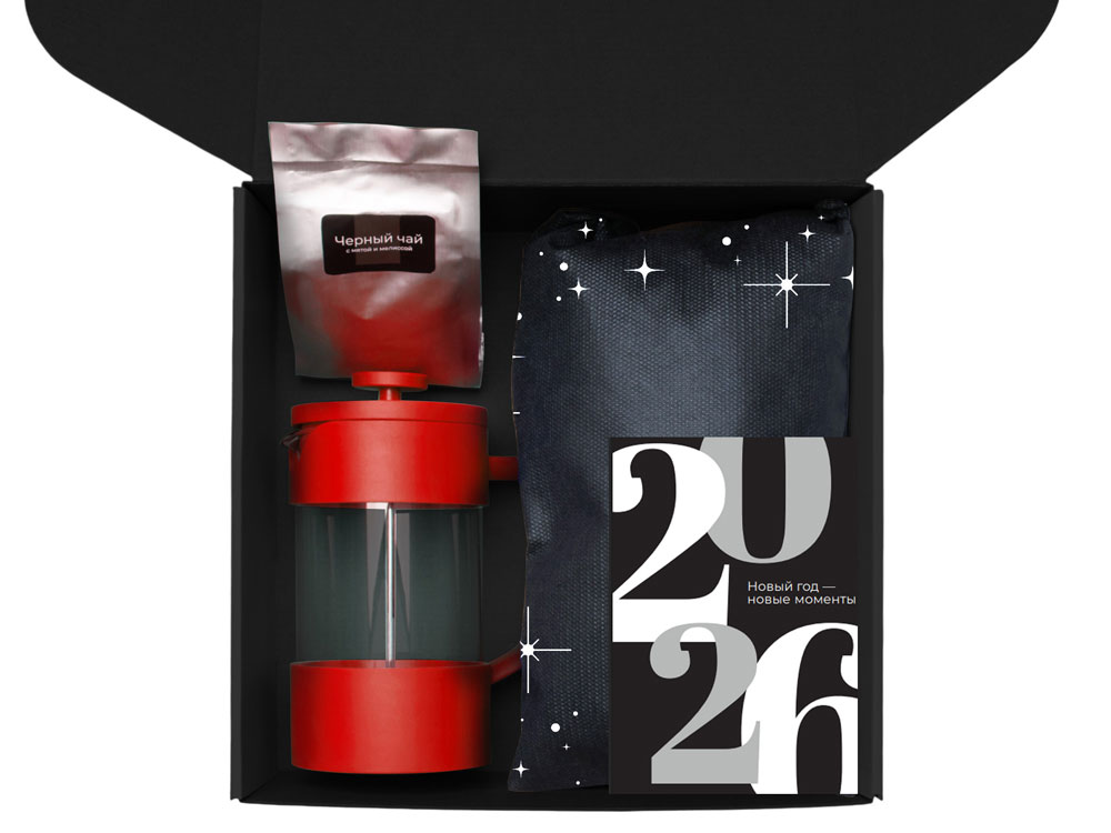 Подарочный набор c френчпрессом, кружками и чаем, красный — изображение 3