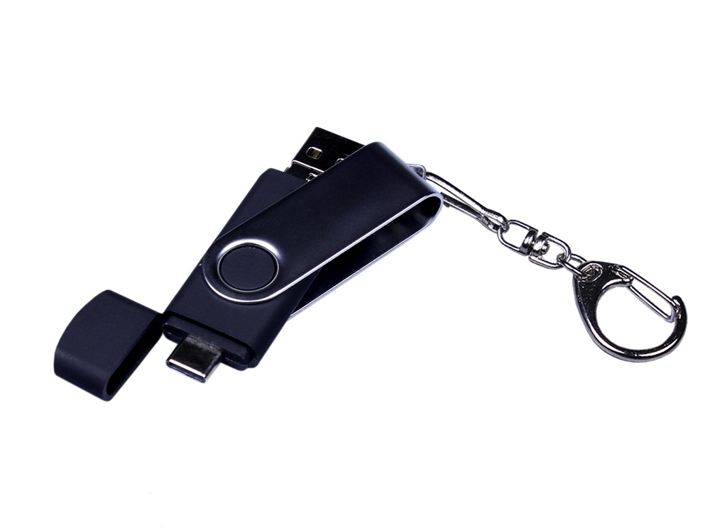 USB-флешка на 64 ГБ поворотный механизм, c двумя дополнительными разъемами MicroUSB и TypeC, черный — изображение 4