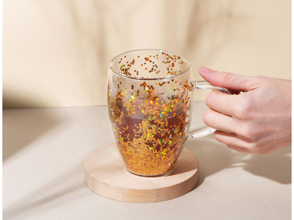 Кружка с двойными стенками с блестками, 360 мл, золотистый — изображение 5