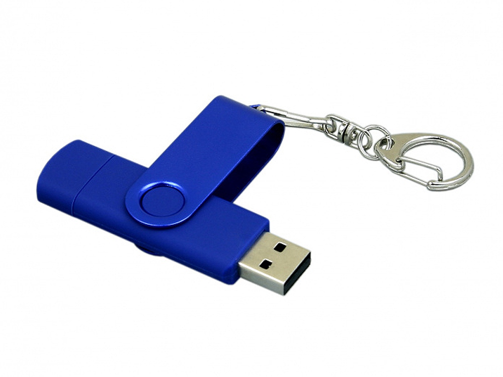 Флешка с поворотным механизмом, c дополнительным разъемом Micro USB, 16 Гб, синий — изображение 3