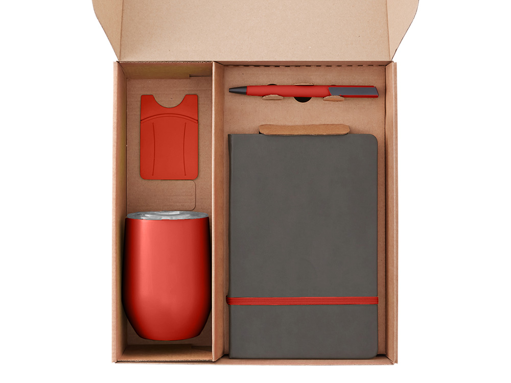 Набор с термокружкой, блокнотом, ручкой и ланчбоксом Refreshment, красный — изображение 2