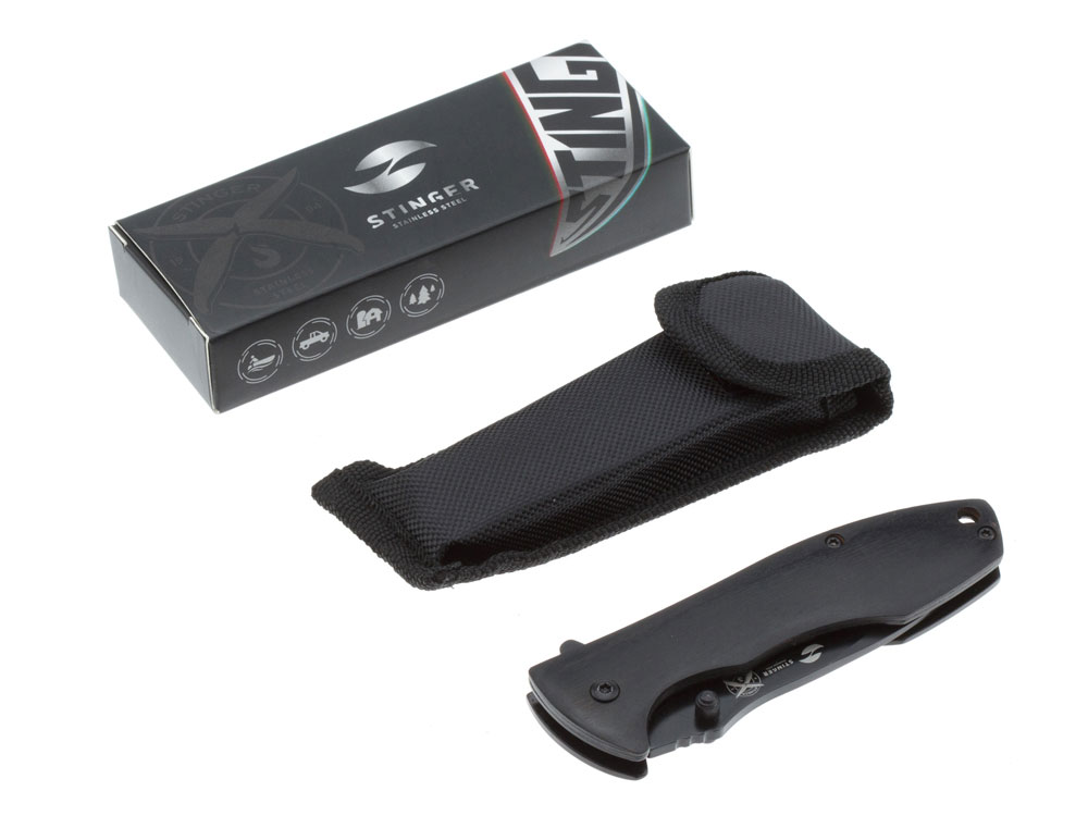 Нож складной Stinger, 80 мм, (чёрный), материал рукояти: сталь/дерево пакка (чёрный) — изображение 5