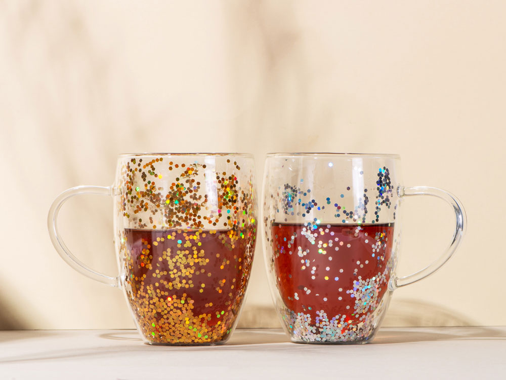 Кружка с двойными стенками с блестками, 360 мл, золотистый — изображение 6