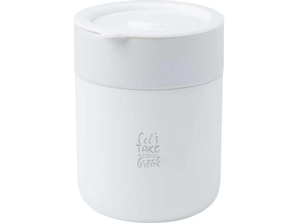 Java керамическая кружка емкостью 330 мл с силиконовой оберткой и пластиковой крышкой - Белый — изображение 5