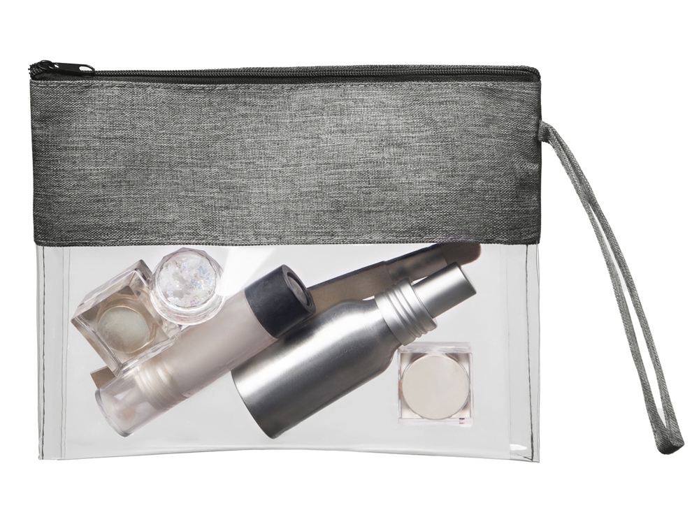 Косметичка из PVC и ткани Leony, прозрачный/темно-серый