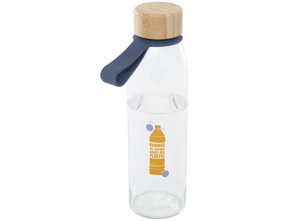 Стеклянная бутылка для воды Porto объемом 500 мл с силиконовой ручкой и бамбуковой крышкой - Синий — изображение 5