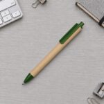 Ручка картонная пластиковая шариковая Эко 2.0, бежевый/зеленый