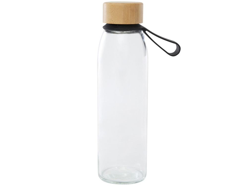 Стеклянная бутылка для воды Porto объемом 500 мл с силиконовой ручкой и бамбуковой крышкой - сплошной черный — изображение 2