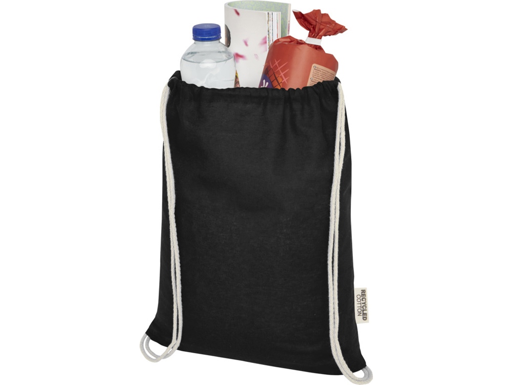 Oregon сумка-кисет из переработанного хлопка, сертифицированного согласно GRS, плотностью 140 г/м² - сплошной черный — изображение 3