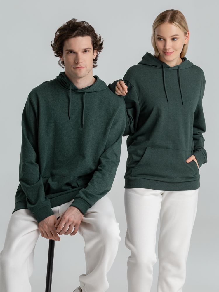 Толстовка с капюшоном унисекс Hoodie, темно-зеленый меланж — изображение 14