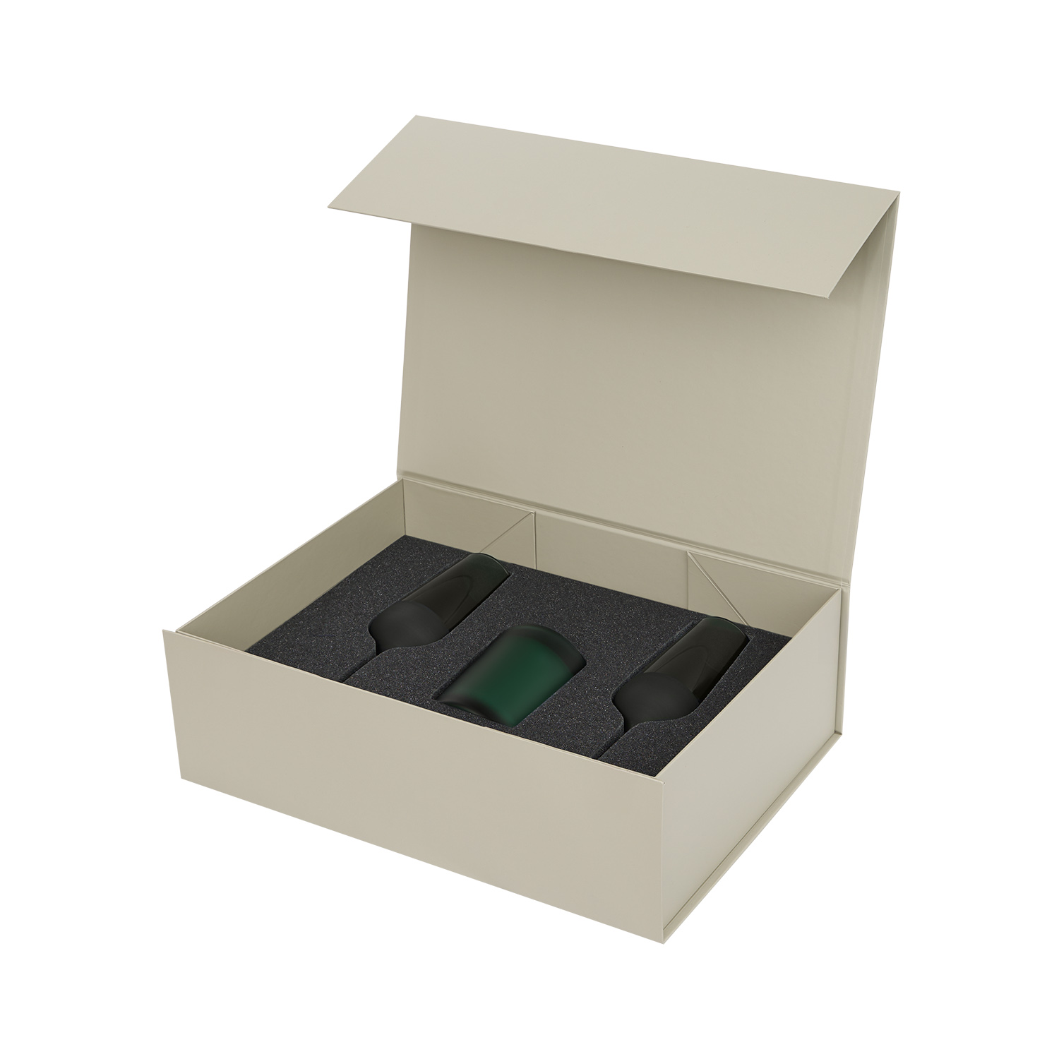 Подарочный набор свеча Энигма (Enigma) + 2 бокала для шампанского Эмеральд (Emerald) в серой коробке — изображение 3