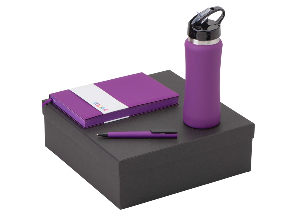 Подарочный набор c блокнотом C1, ручкой и бутылкой, фиолетовый