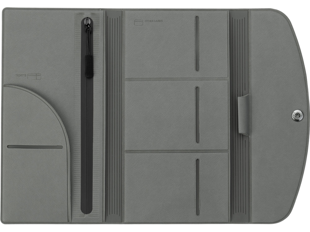 Органайзер для документов на кнопке с отделением для купюр и ручки, упаковка в индивидуальный пакет, серый — изображение 5