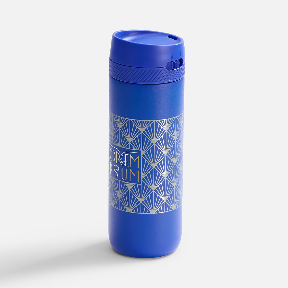 Термостакан X1 с цветной кнопкой, синий с серым — изображение 2
