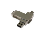 USB-флешка на 32 Гб поворотный механизм 2 в 1, c дополнительным разъемом Type-C с одноцветным металлическим клипом, серый