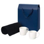 Подарочный набор Dafna, Fado, темно-сиий в коробке-пакете (две фарфоровых кружки, плед)