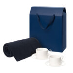 Подарочный набор Mokko, Сella, синий в коробке-пакете (две чайных пары, плед)