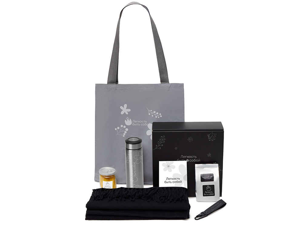 Подарочный набор Re:f. Walk с палантином, шоппером и термосом, черный