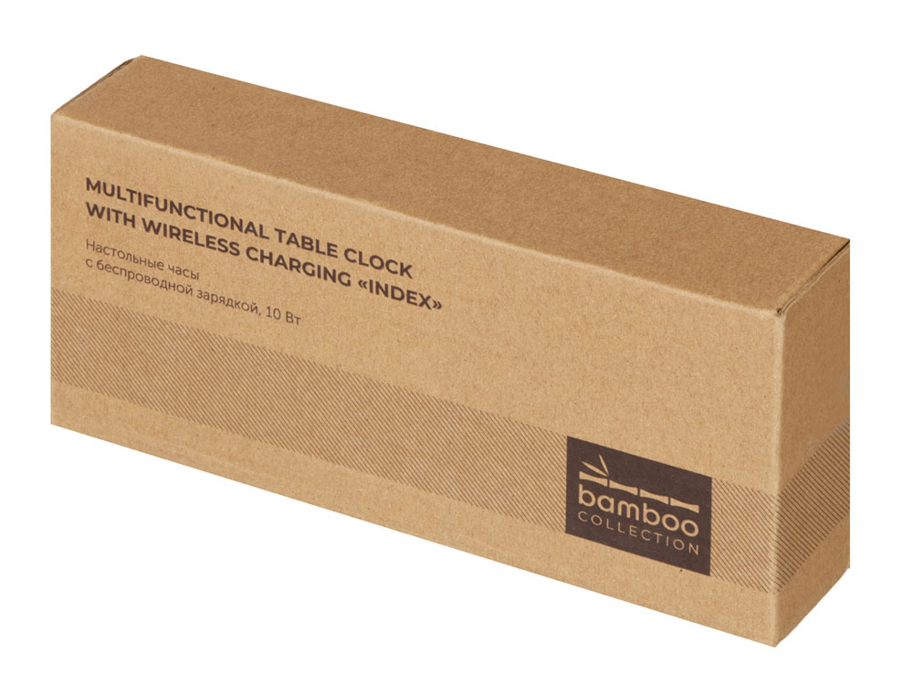 Часы настольные с беспроводной зарядкой Index, 10 Вт, бамбук — изображение 6